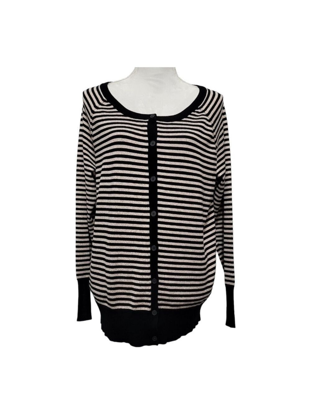 Lane Bryant Metallic Black Stripes Button Front Cardigan Sweater Size 14 / 16